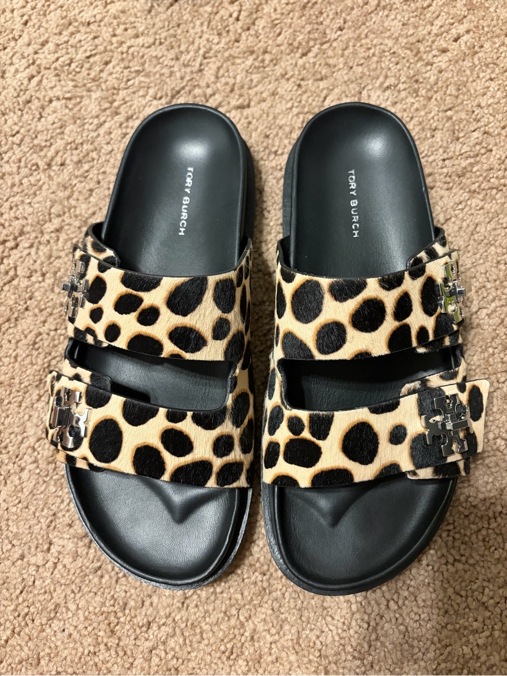 Tory Burch Leopard Print Double-Strap Slides - women’s 9.5
